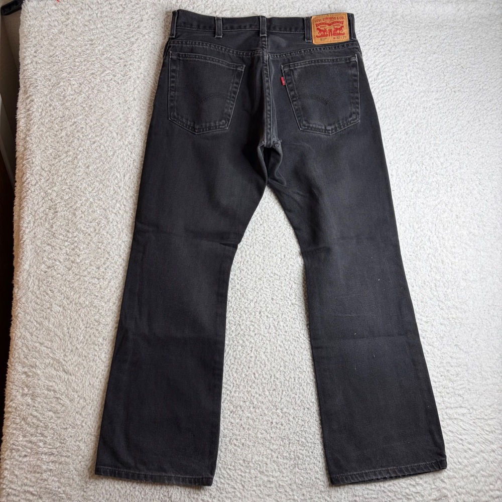 Levis 517 Mens Bootcut Jeans Faded Black 32x29 Distressed Cotton Flare